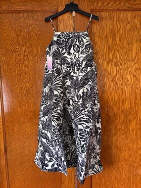 Mott50 Sophie Spaghetti Strap Tiered Maxi Dress in Moonlit Tropics size L NWT